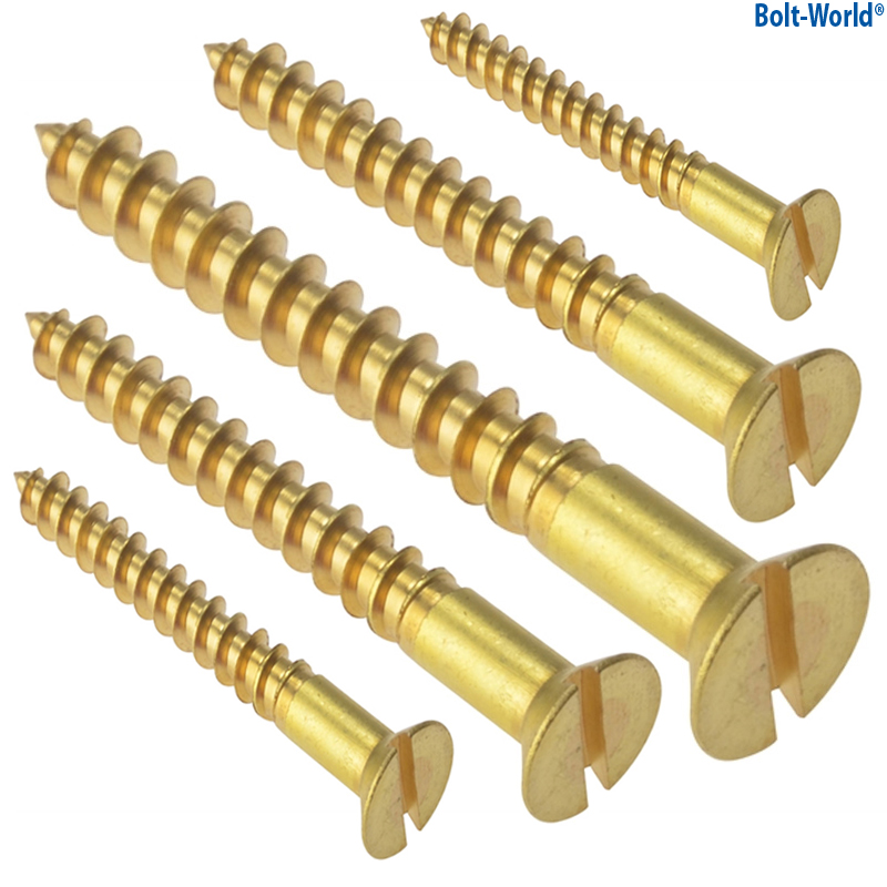 Solid Brass Slotted Flat Countersunk Head Chipboard Wood Screws